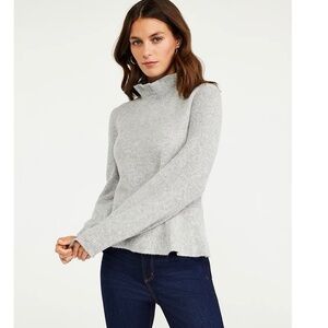 gray wool blend ruffle mock neck peplum ribbed knit sweater SP | cozy feminine